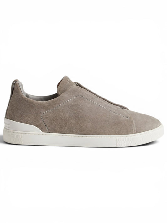 Zegna White Deerskin Triple Stitch Sneakers Grey