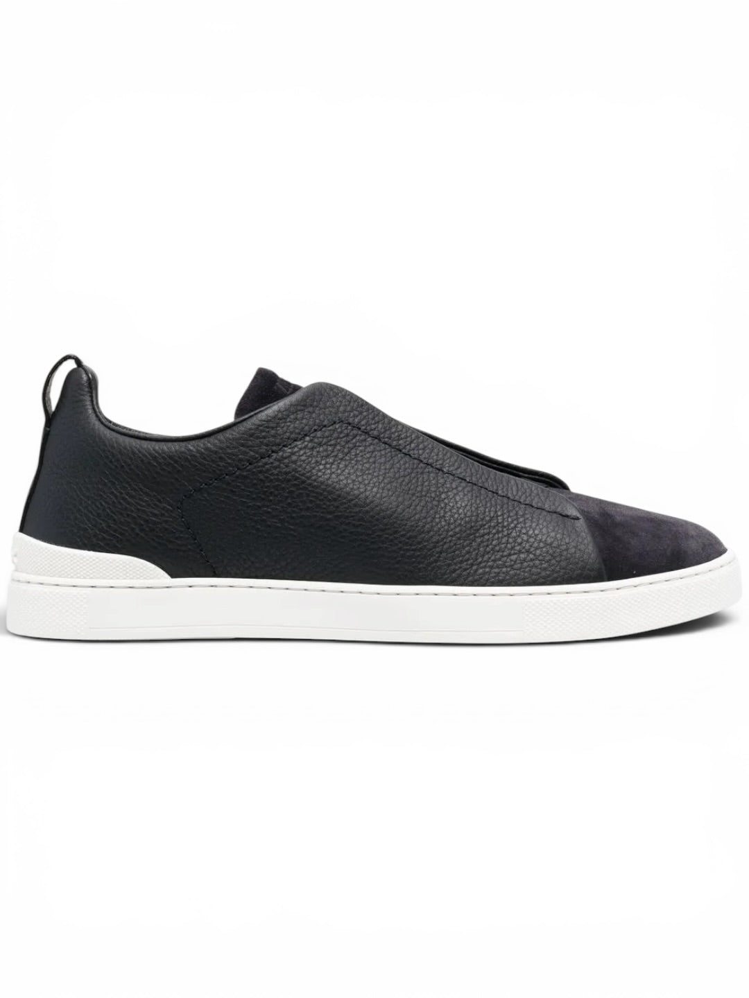 Zegna White Deerskin Triple Stitch Sneakers Black White