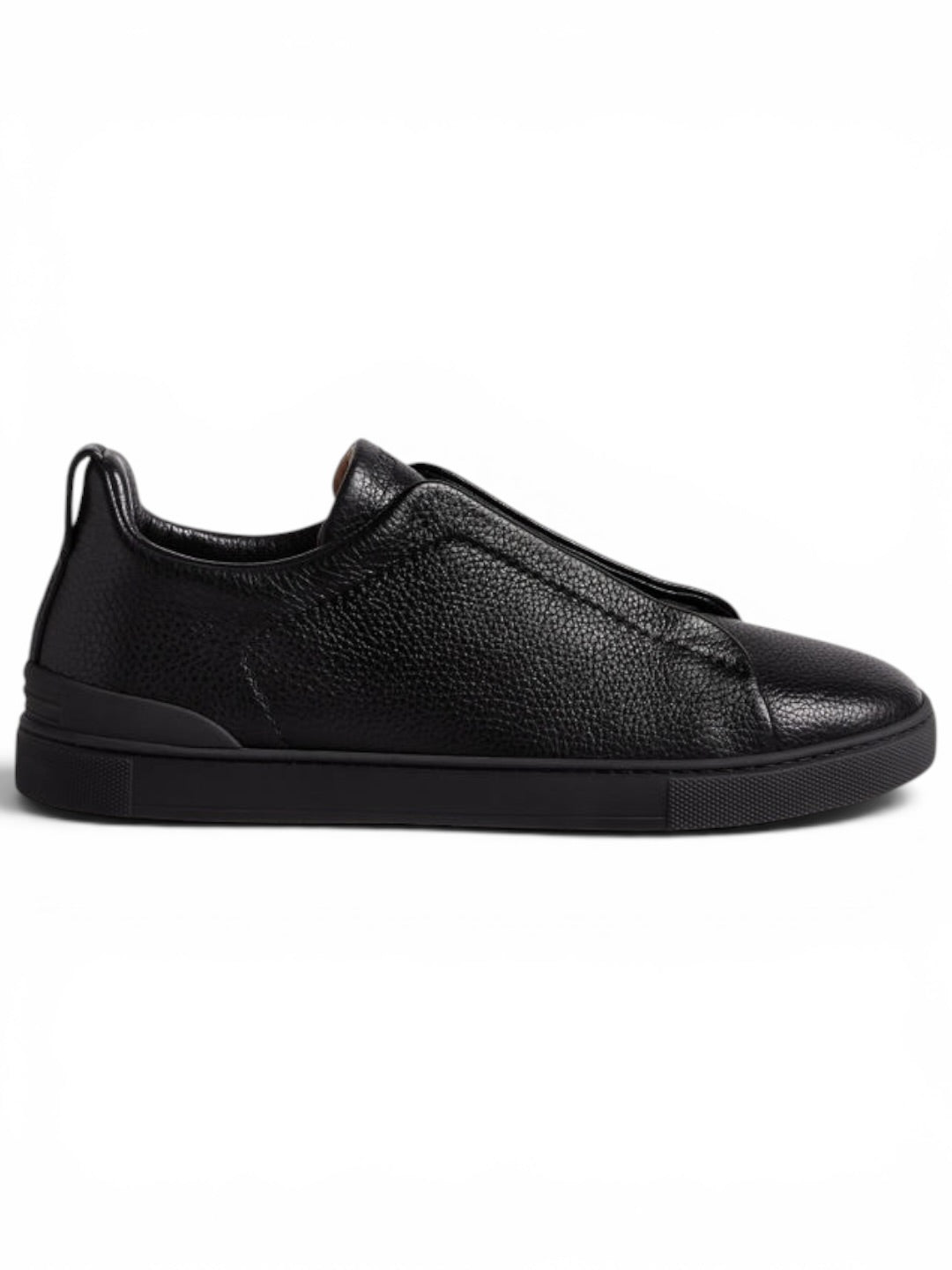 Zegna White Deerskin Triple Stitch Sneakers Black