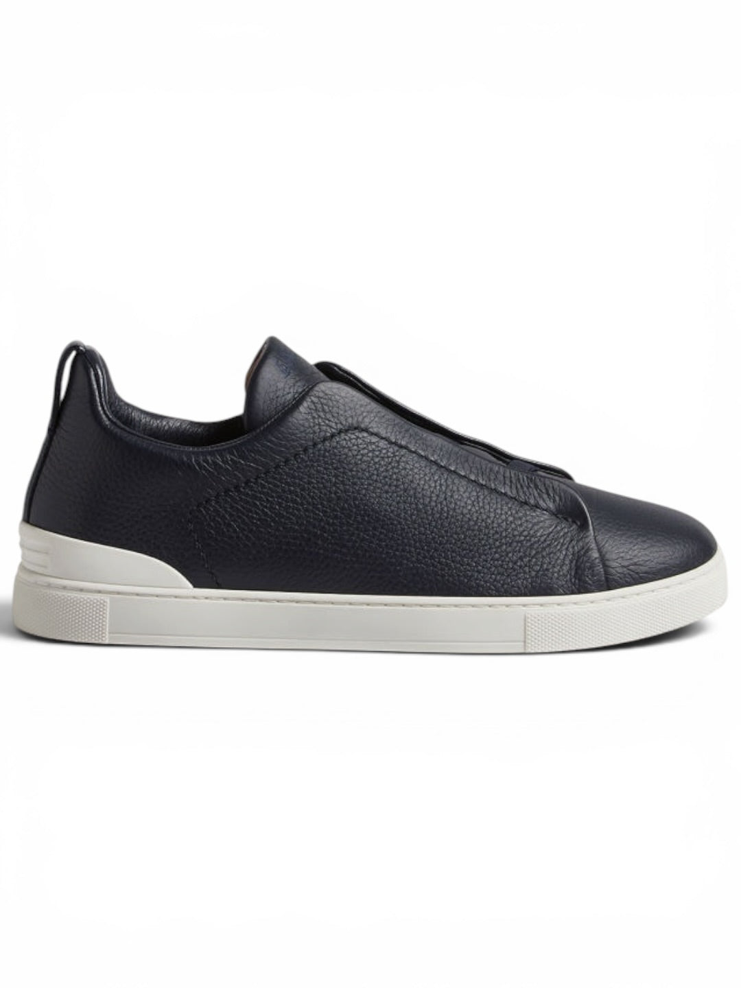 Zegna White Deerskin Triple Stitch Sneakers Navy