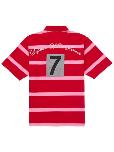 Supreme Cursive Polo Red Stripe