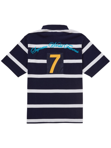 Supreme Cursive Polo Navy Stripe