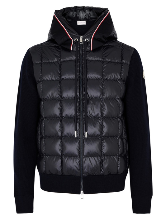 Moncler Quilted Shell Down Hooded Cardigan Black