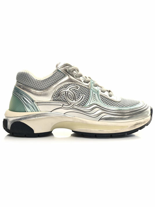 Chanel CC Runner Womens Green Silver