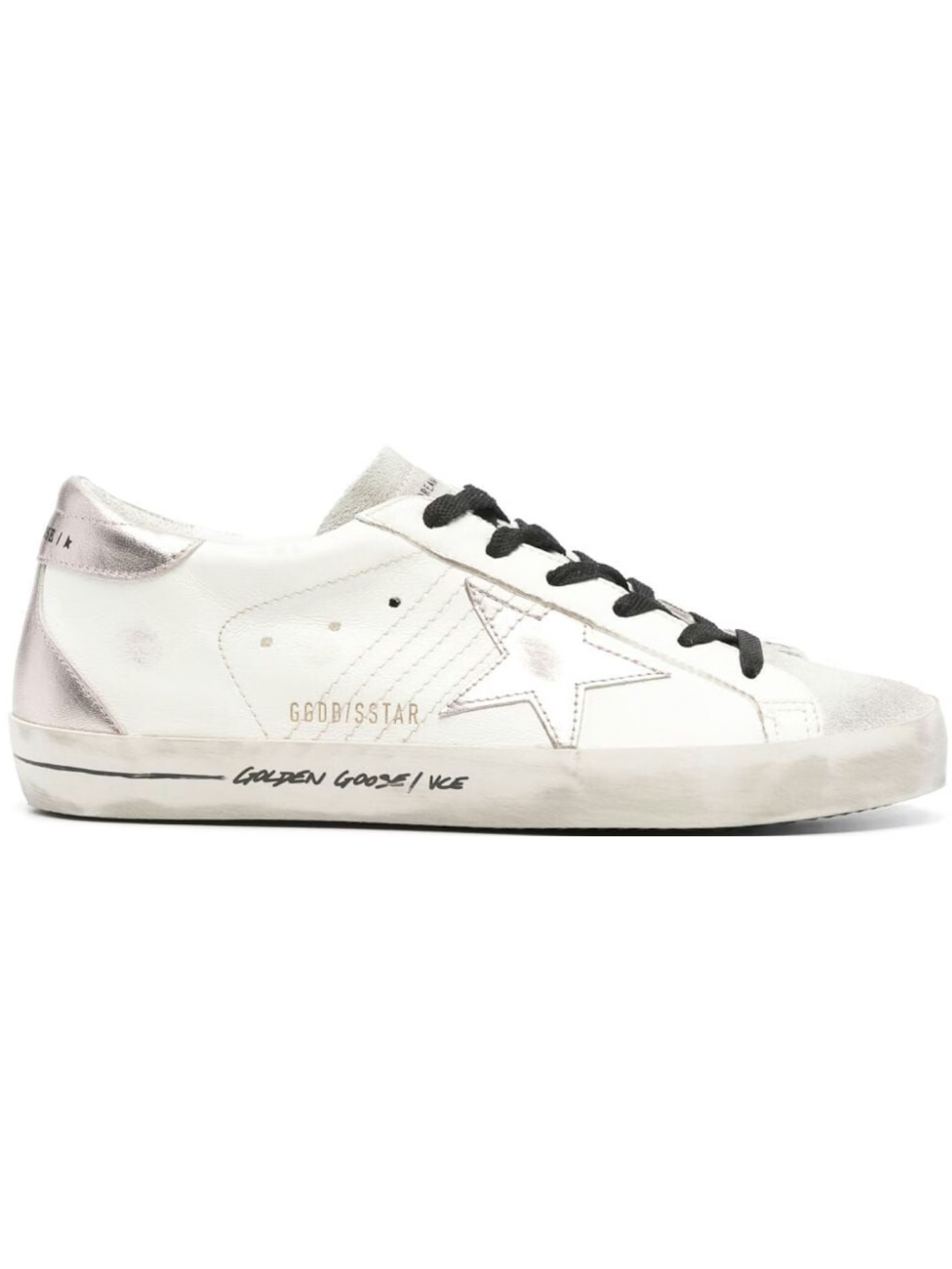 Golden Goose Wmns Superstar Distressed Low White Silver