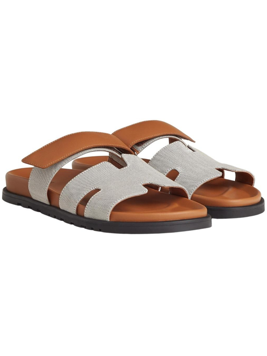 Hermes Chypre Sandals Brown Canvas