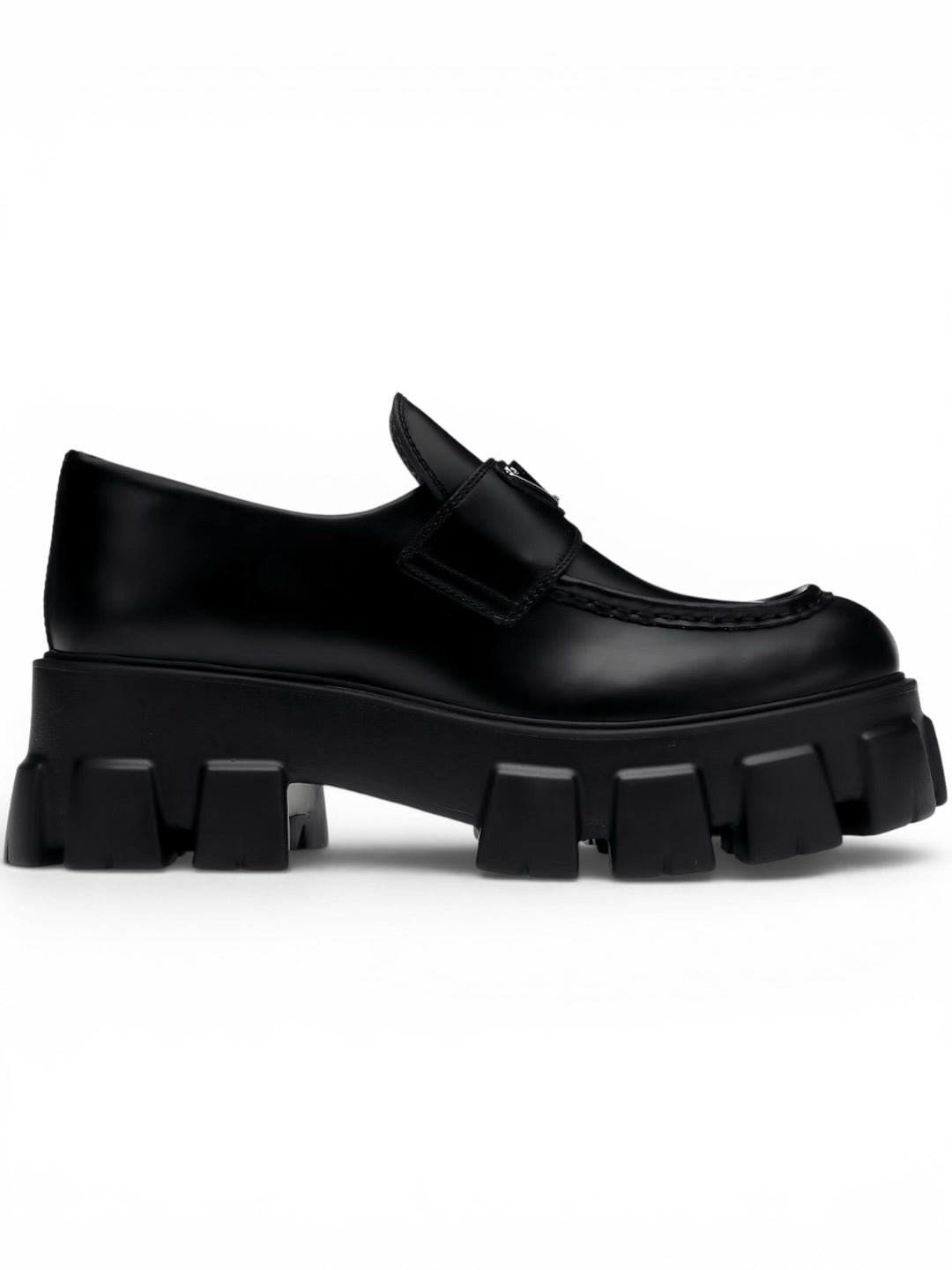 Prada 55mm Loafer Black Brushed Leather