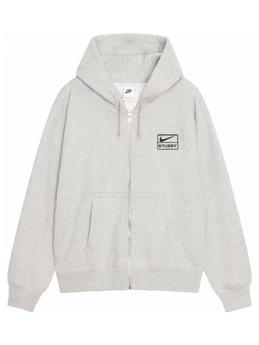 Stussy x Nike Fleece Zip Hoodie Gray