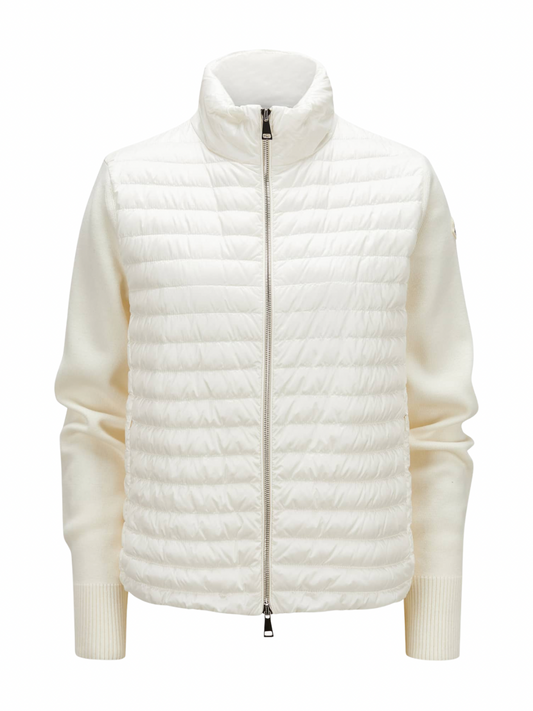 Moncler Knit-Sleeve Puffer Cardigan Beige