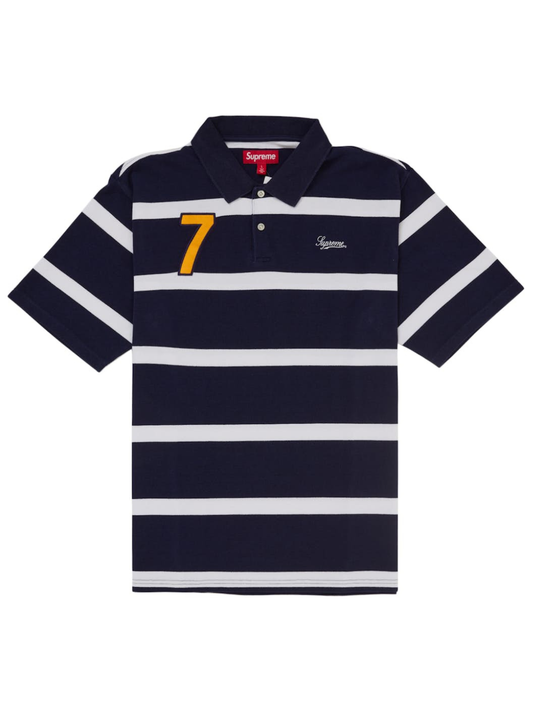 Supreme Cursive Polo Navy Stripe