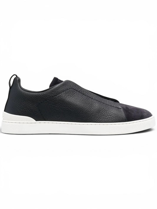 Zegna White Deerskin Triple Stitch Sneakers Black White