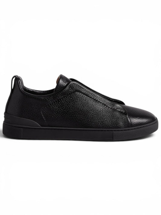 Zegna White Deerskin Triple Stitch Sneakers Black