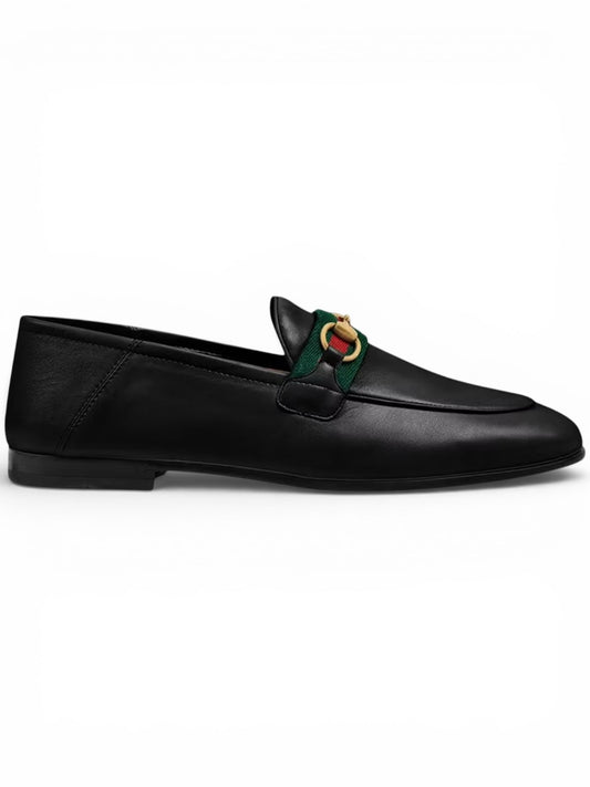 Gucci Slip On Loafers With Web Black Leather