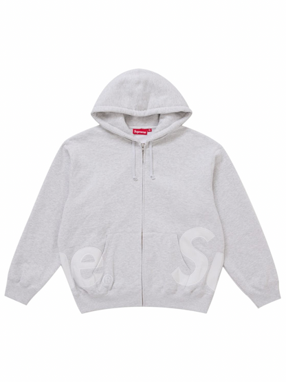 Supreme Big Logo Zip Up Hooded Sweatshirt Gray