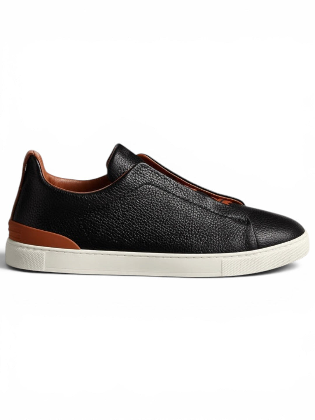 Zegna White Deerskin Triple Stitch Sneakers Black Brown