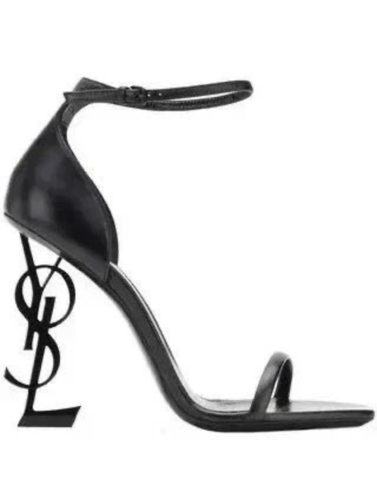 Yves Saint Laurent Opyum Black Leather Sandals Black Heel