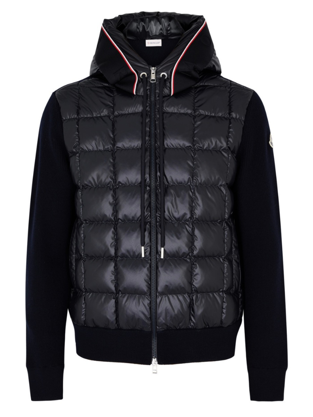 Moncler Quilted Shell Down Hooded Cardigan Black