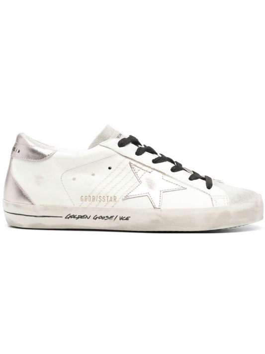 Golden Goose Wmns Superstar Distressed Low White Silver