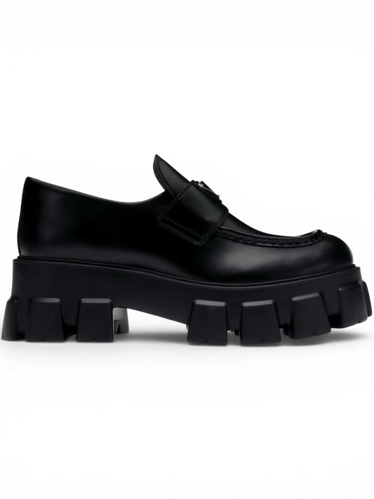 Prada 55mm Loafer Black Brushed Leather