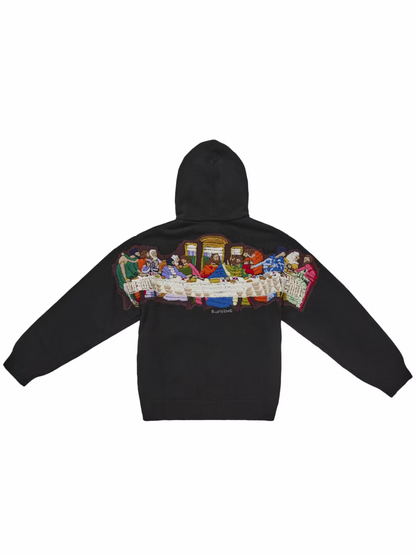 Supreme Last Supper Embroidered Zip Up Hooded Sweater Black