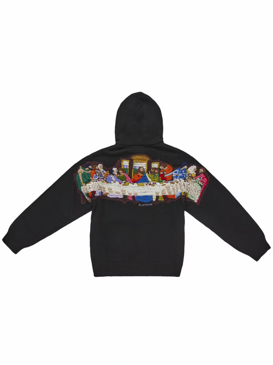 Supreme Last Supper Embroidered Zip Up Hooded Sweater Black